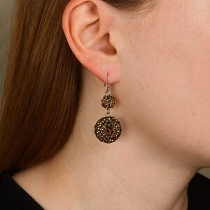 Crystal Ball Dangle Earrings Leopard Print design wire pierced 1.5” dangle